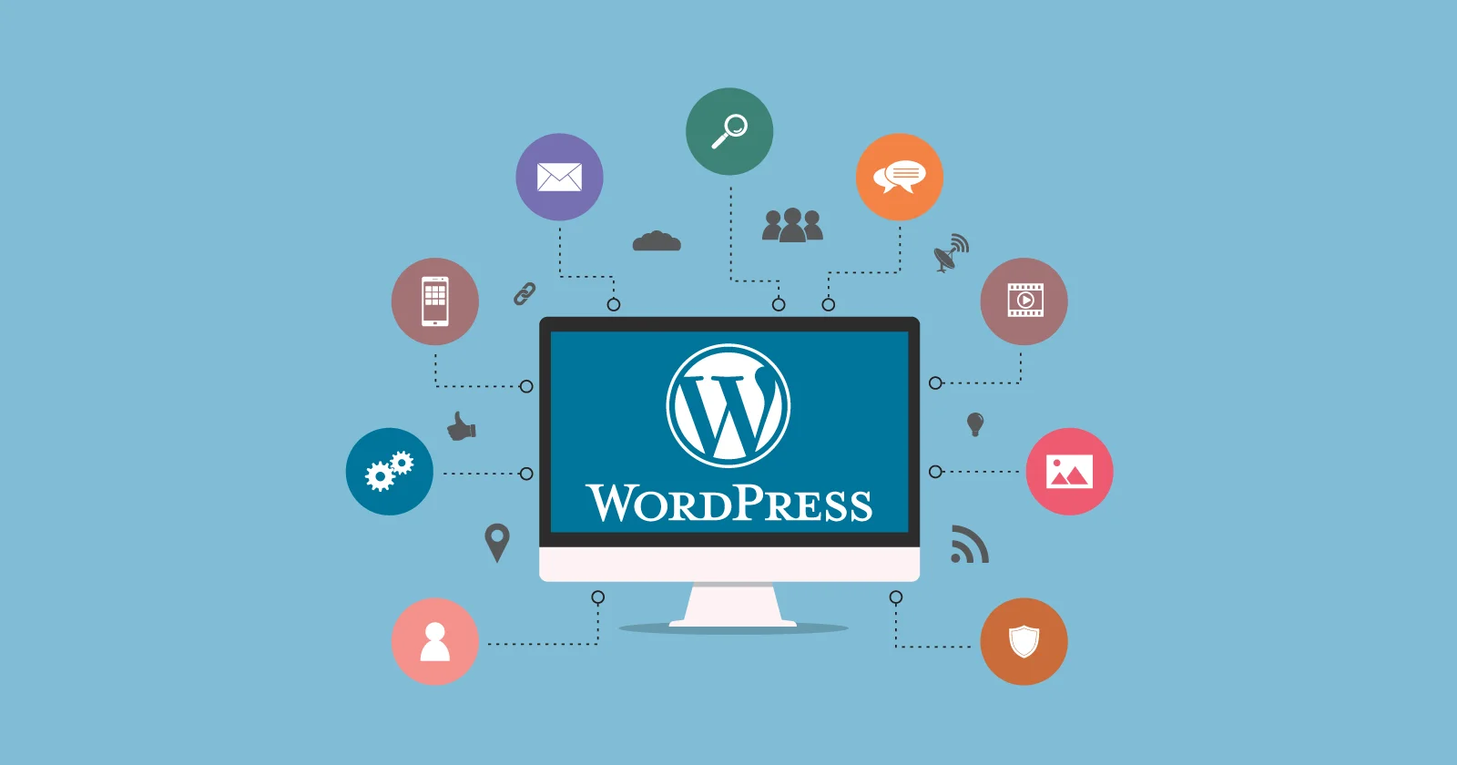 Wordpress logosunu barindiran bir tanitim görseli.